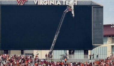 Skydiver crashes into scoreboard before Virginia Tech spring football game