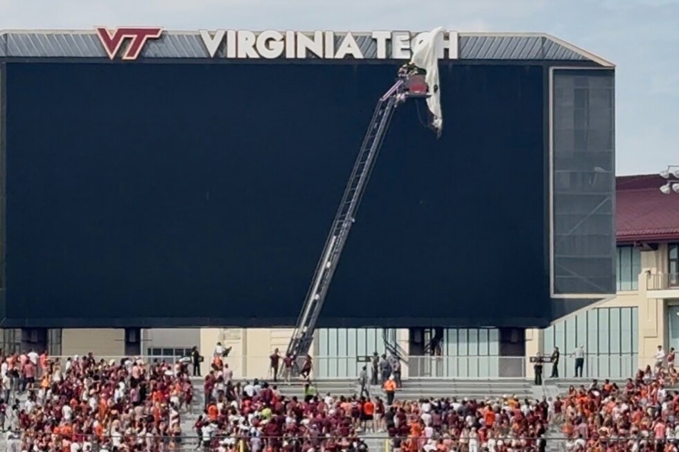 Skydiver crashes into scoreboard before Virginia Tech spring football game