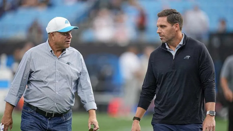 Carolina Panthers team owner David Tepper and General Manager Dan Morgan during the first quarter