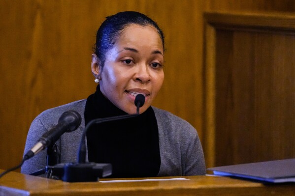 Witness Jamila Adams testifies during the trial of former New England Patriots wide receiver Stefon Diggs at Norfolk County District Court, Tuesday, May 5, 2026, in Dedham, Mass. (AP Photo/Charles Krupa, Pool)