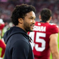 Nov 23, 2025; Glendale, Arizona, USA; Arizona Cardinals quarterback Kyler Murray (1) against the Jacksonville Jaguars at State Farm Stadium.