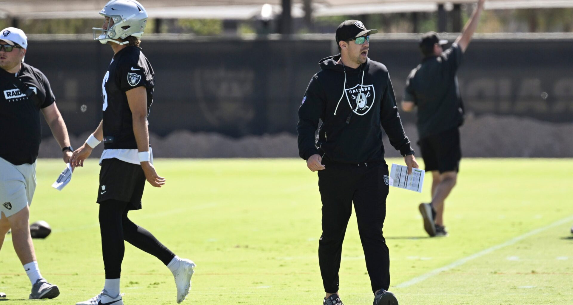 Las Vegas Raiders head coach Klint Kubiak at OTAs