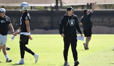 Las Vegas Raiders head coach Klint Kubiak at OTAs