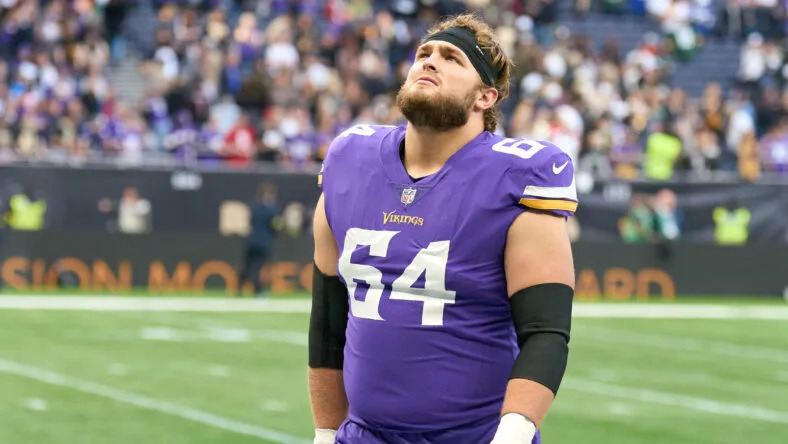 Vikings offensive tackle Blake Brandel stands during an NFL International Series game in London.