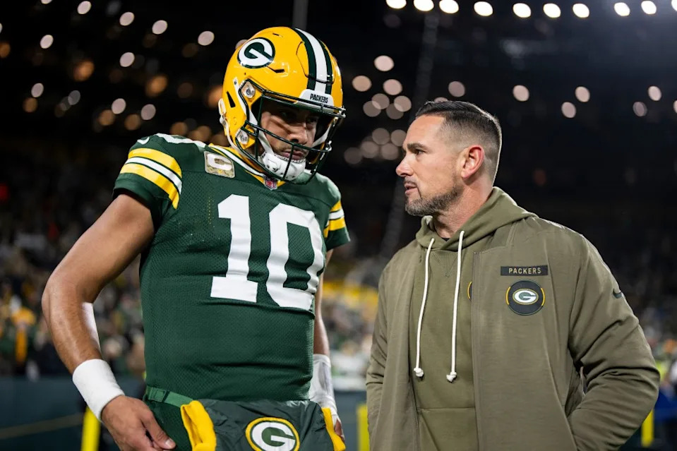 Green Bay Packers QB Jordan Love and head coach Matt LaFleur