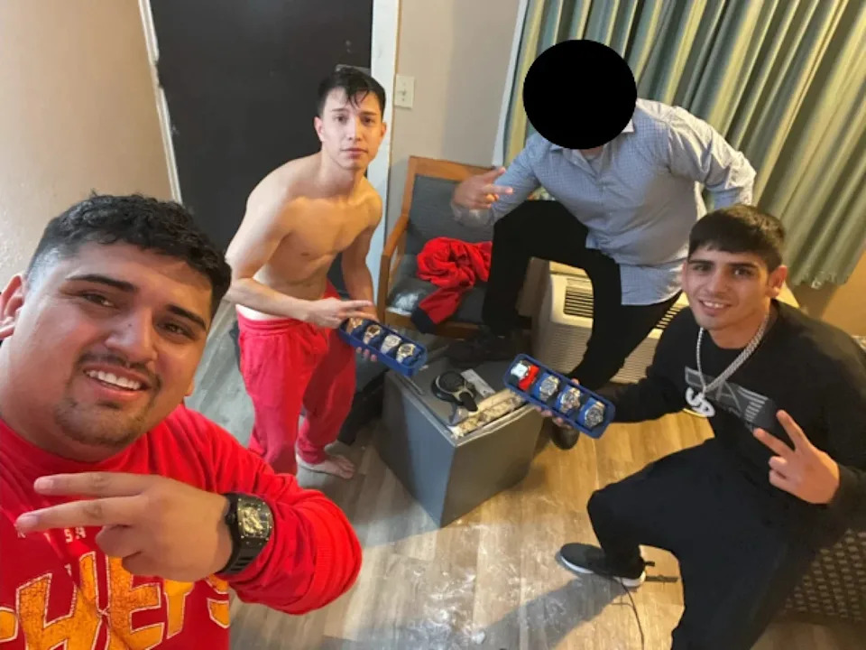 This recovered iCloud photo is included in the DOJ’s complaint against the suspects and shows Pablo Zuniga Cartes, Ignacio Zuniga Cartes, Bastian Jimenez Freraut and an unidentified fourth suspect (Department of Justice)