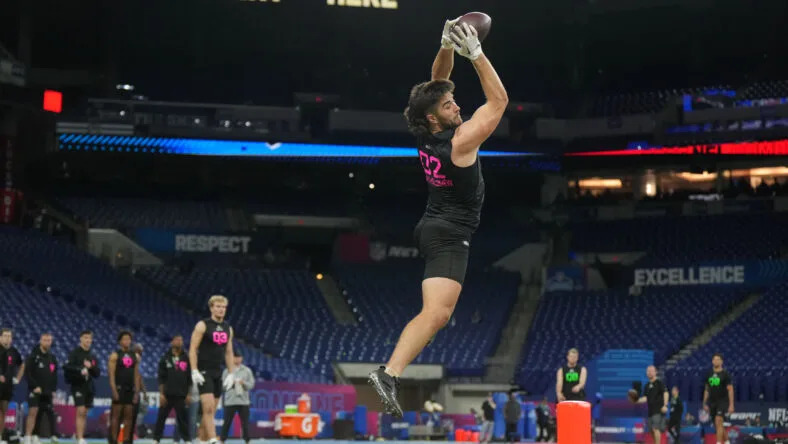 Gavin Bartholomew participates in drills during the NFL Combine at Lucas Oil Stadium in Indianapolis. Vikings overlooked players