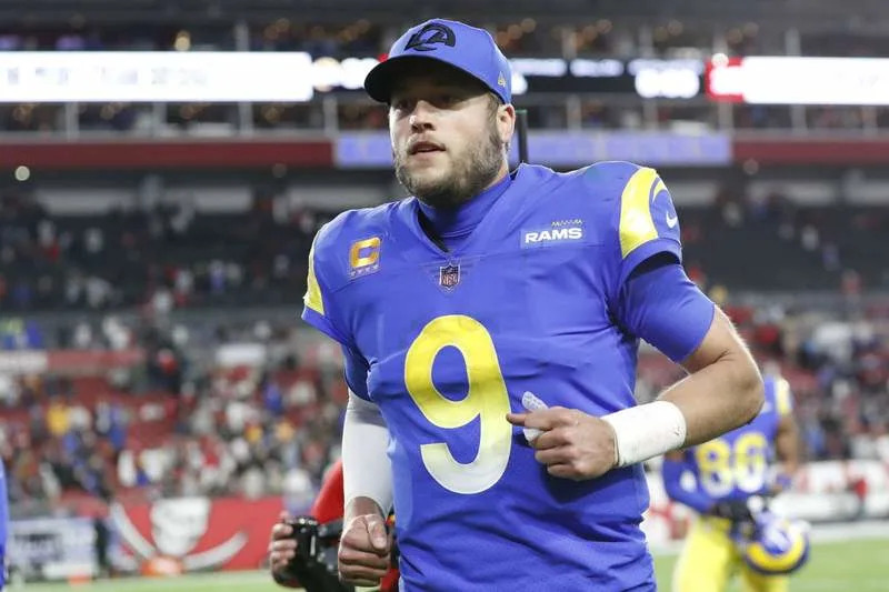 TAMPA, FL – JANUARY 23: Los Angeles Rams quarterback Matthew Stafford 9 after the NFC Divisional playoff game between the Los Angeles Rams and the Tampa Bay Buccaneers on January 23, 2022, at Raymond James Stadium in Tampa , FL. Photo by Jordon Kelly/Icon Sportswire NFL, American Football Herren, USA JAN 23 NFC Divisional Round – Rams at Buccaneers Icon2201231996
