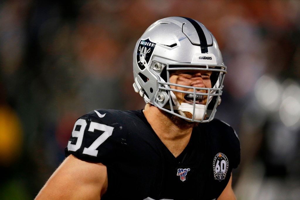 Oakland Raiders defensive end Josh Mauro (97) during an NFL football game.