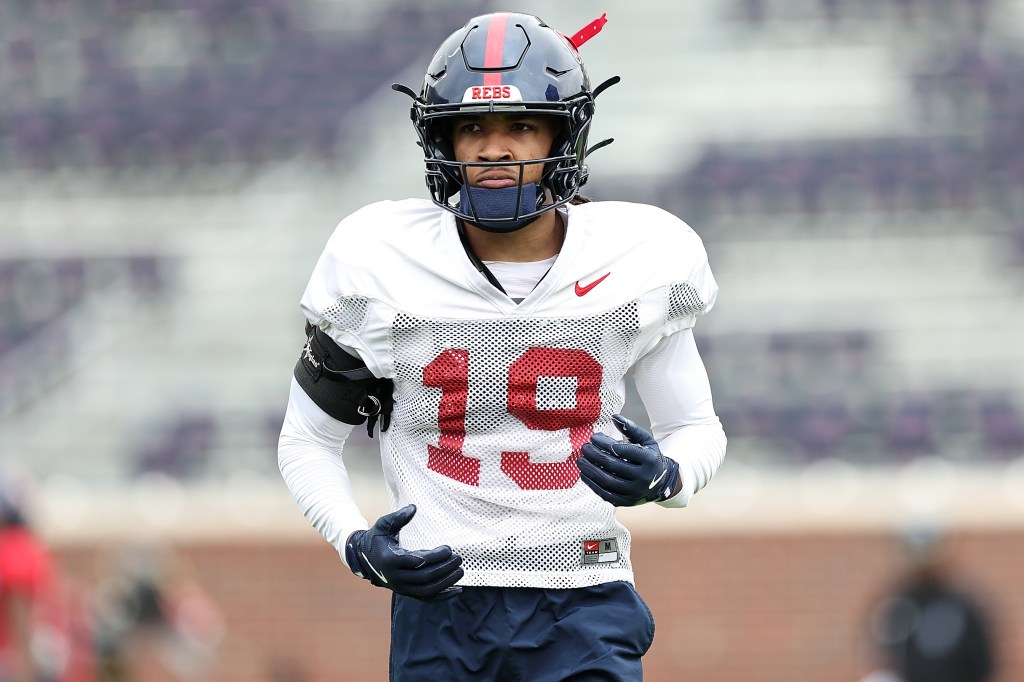 Rees Wise #19 of the Mississippi Rebels during the 2026 Ole Miss Spring Football Practice