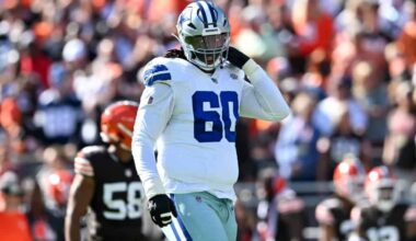Tyler Guyton stands on the field for the Dallas Cowboys while the team weighs patience over panic in his development.
