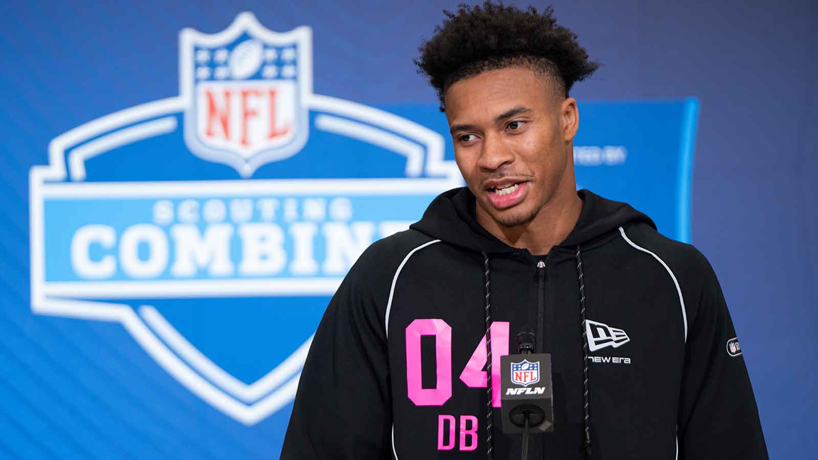 South Carolina defensive back Brandon Cisse (DB04) speaks to members of the media during the NFL Combine