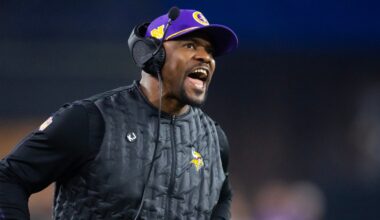 Jan 13, 2025; Glendale, AZ, USA; Minnesota Vikings defensive coordinator Brian Flores against the Los Angeles Rams during an NFC wild card game at State Farm Stadium.