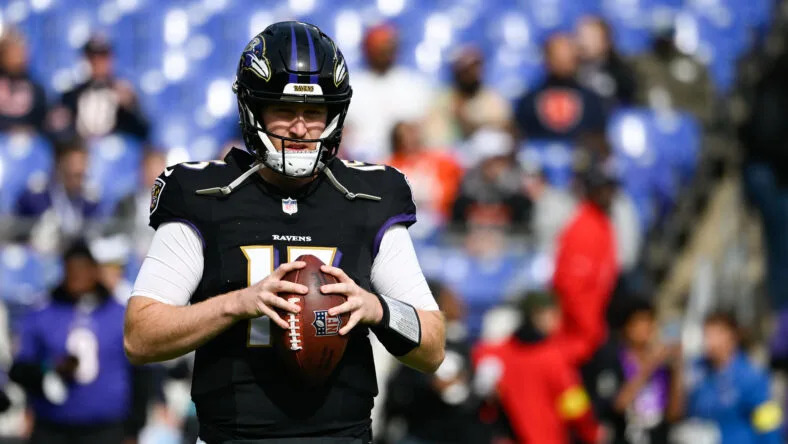 Cooper Rush warms up before the Ravens played the Bears at M&T Bank Stadium in Baltimore. Vikings rumors