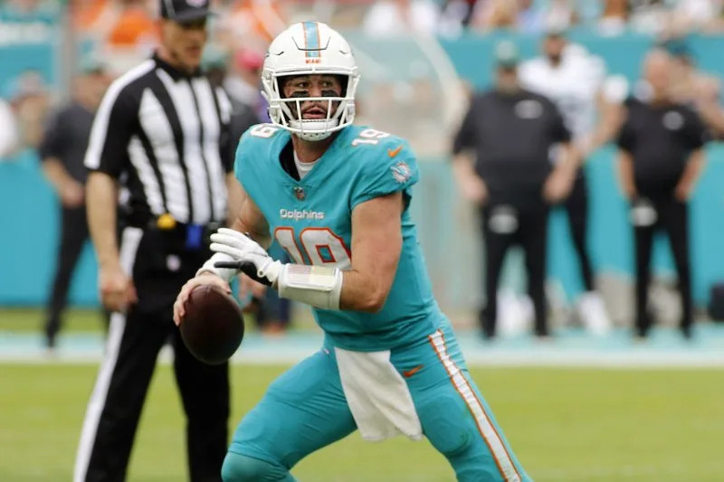 Former Miami Dolphins quarterback Skylar Thompson threw one touchdown pass over the first 10 appearances of his NFL career. File Photo by Thom Baur/UPI