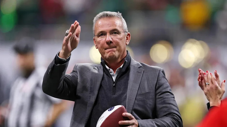 Jan 20, 2025; Atlanta, GA, USA; Urban Meyer looks on during the second half the CFP National Championship college football game at Mercedes-Benz Stadium. Mandatory Credit: Brett Davis-Imagn Images© Brett Davis-Imagn Images