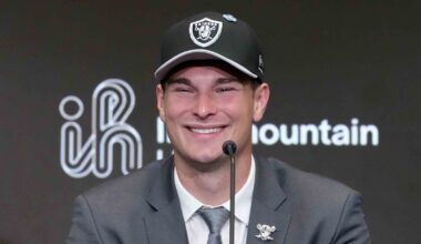Fernando Mendoza wearing a Raiders cap