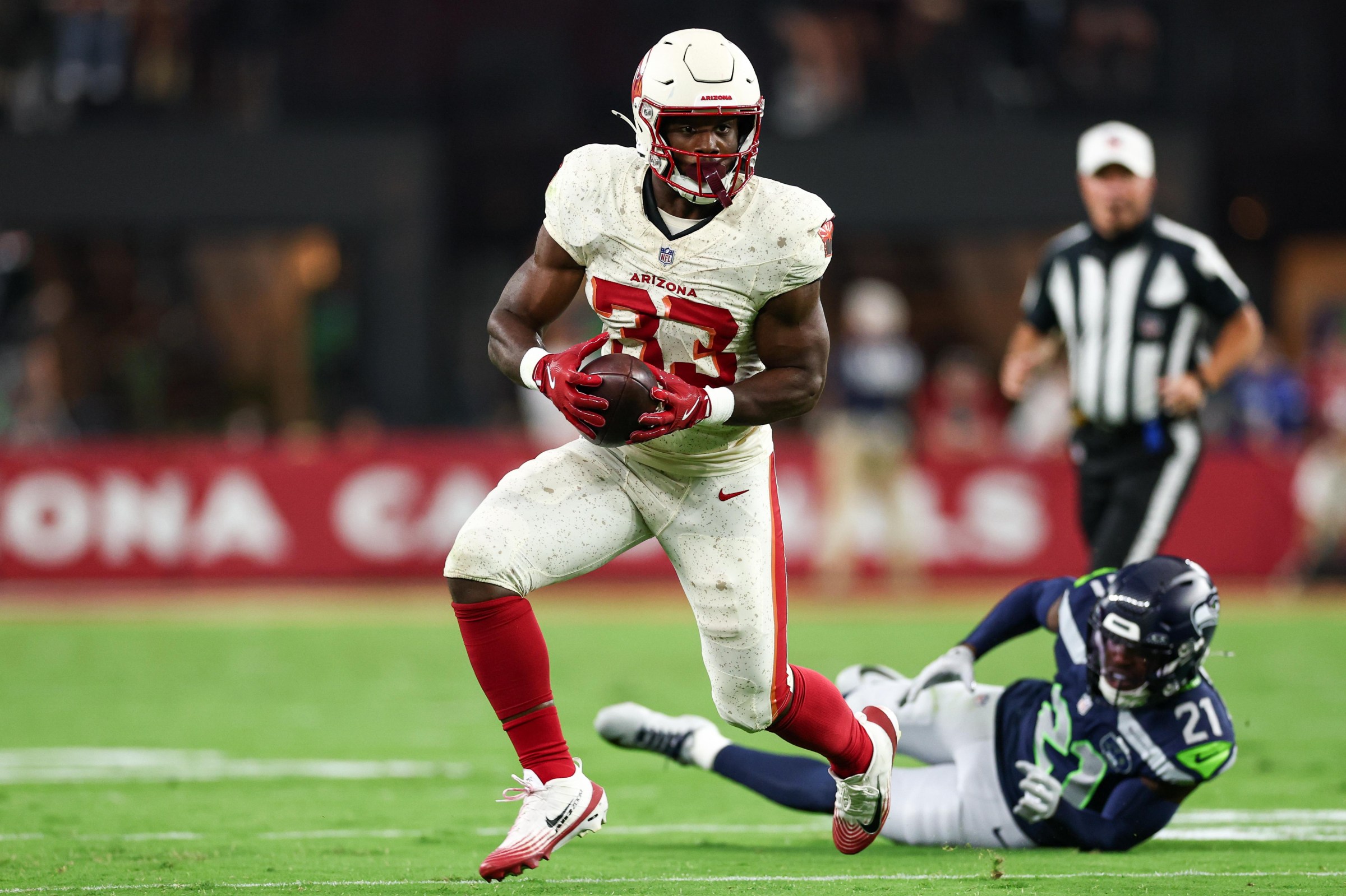 Trey Benson #33 of the Arizona Cardinals
