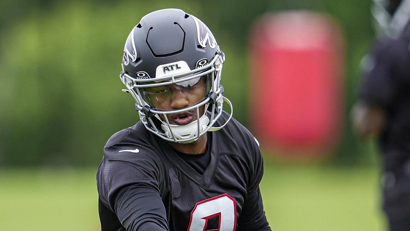 Jun 16, 2026; Atlanta, GA, USA; Atlanta Falcons quarterback Michael Penix Jr. (9) in action on the field during Minicamp. Mandatory Credit: Dale Zanine-Imagn Images