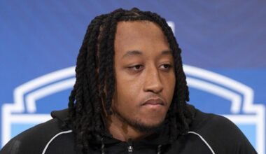 New Seattle Seahawks defensive back Julian Neal speaks to members of the media