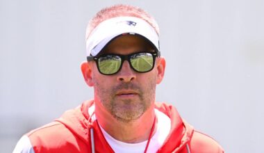 Jun 2, 2026; Foxborough, MA, USA; New England Patriots offensive coordinator Josh McDaniels arrives at the practice fields for the team's OTA at Gillette Stadium. Mandatory Credit: Eric Canha-Imagn Images