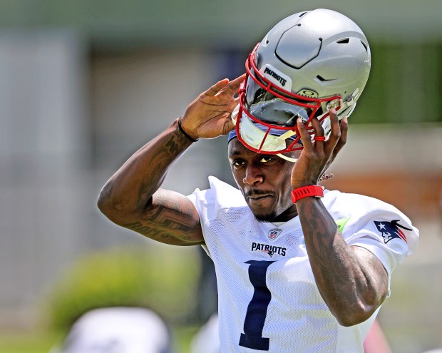 New England Patriots wide receiver A.J. Brown during OTAs at Gillette Stadium. (Photo By Matt Stone/Boston Herald)