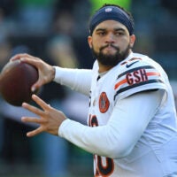 Nov 28, 2025; Philadelphia, Pennsylvania, USA; Chicago Bears quarterback Caleb Williams (18) against the Philadelphia Eagles at Lincoln Financial Field.
