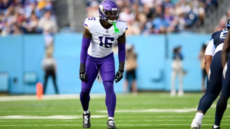 Vikings linebacker Dallas Turner pursues a play against the Tennessee Titans at Nissan Stadium. Vikings Pro Bowl