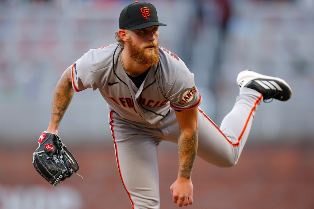 San Francisco Giants pitcher in mid-delivery.