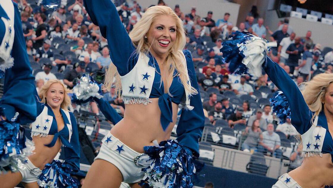 Where one person sees empowerment in 'America’s Sweethearts: Dallas Cowboys Cheerleaders', another will see exploitation: Sarah Harte writes of seeing a distressed cheerleader with tears in her eyes, saying: 'No matter what, we feel like it is our duty to make others happy.' Picture: Netflix