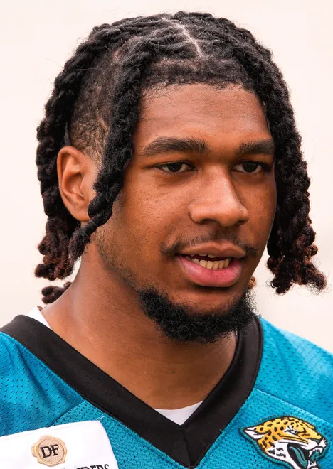 Jaguars wide receiver Ben Patterson (83) talks with the media after the Jaguars held their fourth OTA of the year, Monday June 1, 2026 at the Miller Electric Center in Jacksonville, Fla. [Doug Engle/Florida Times-Union]