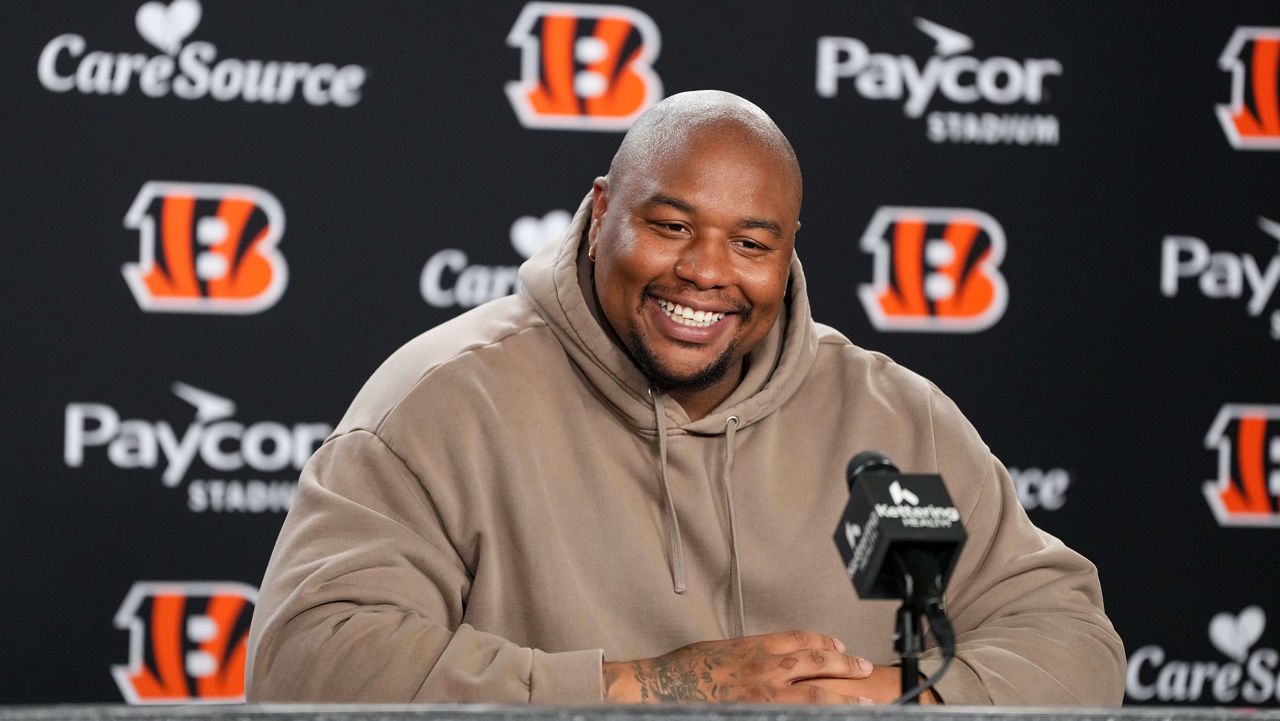 Cincinnati Bengals' Dexter Lawrence II speaks during an NFL press conference, Monday, April 20, 2026, in Cincinnati.