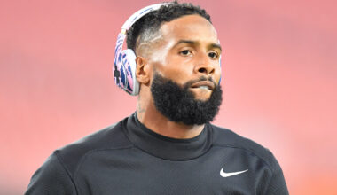 Odell Beckham on the field for warmups