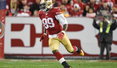 December 20, 2014; Santa Clara, CA, USA; San Francisco 49ers outside linebacker Aldon Smith (99) during the fourth quarter against the San Diego Chargers at Levi's Stadium. The Chargers defeated the 49ers 38-35.