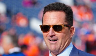 Nov 28, 2021; Denver, Colorado, USA; Denver Broncos general manager George Paton before the game against the Los Angeles Chargers at Empower Field at Mile High. Mandatory Credit: Ron Chenoy-USA TODAY Sports