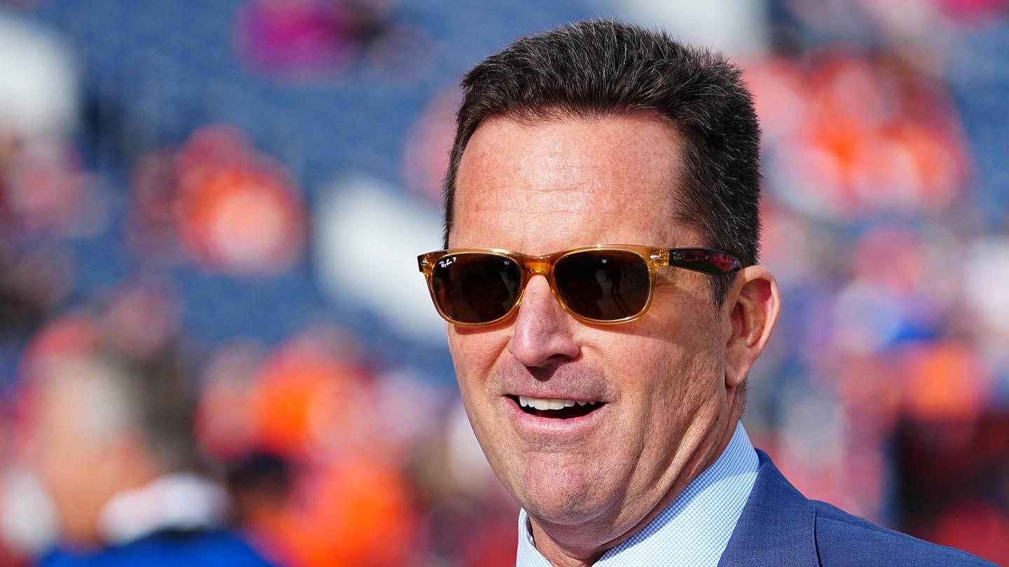 Nov 28, 2021; Denver, Colorado, USA; Denver Broncos general manager George Paton before the game against the Los Angeles Chargers at Empower Field at Mile High. Mandatory Credit: Ron Chenoy-USA TODAY Sports