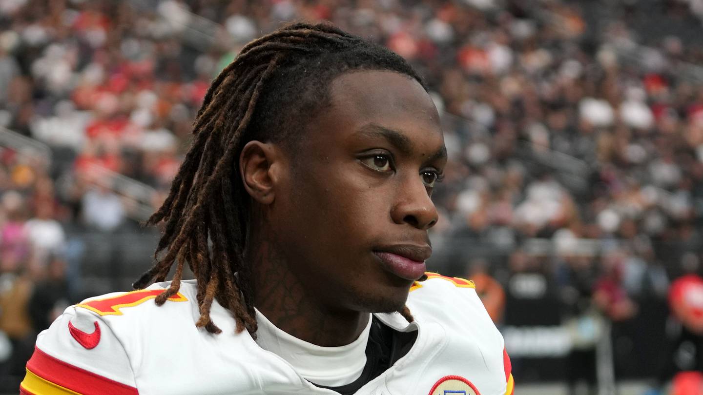Kansas City Chiefs wide receiver Xavier Worthy (1) looks on