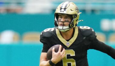 Nov. 30, 2025; Miami Gardens, Florida, USA; New Orleans Saints quarterback Tyler Shough (6) carries the ball against the Miami Dolphins during the second half at Hard Rock Stadium. Mandatory Credit: Rich Storry-Imagn Images