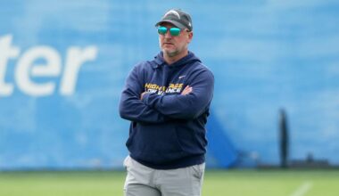 May 11, 2026; El Segundo, CA, USA; Los Angeles Chargers general manager Joe Hortiz watches during offseason workouts at The Bolt. Mandatory Credit: Kirby Lee-Imagn Images