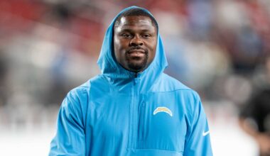August 23, 2025; Santa Clara, California, USA; Los Angeles Chargers linebacker Khalil Mack (52) after the game against the San Francisco 49ers at Levi's Stadium. Mandatory Credit: Kyle Terada-Imagn Images