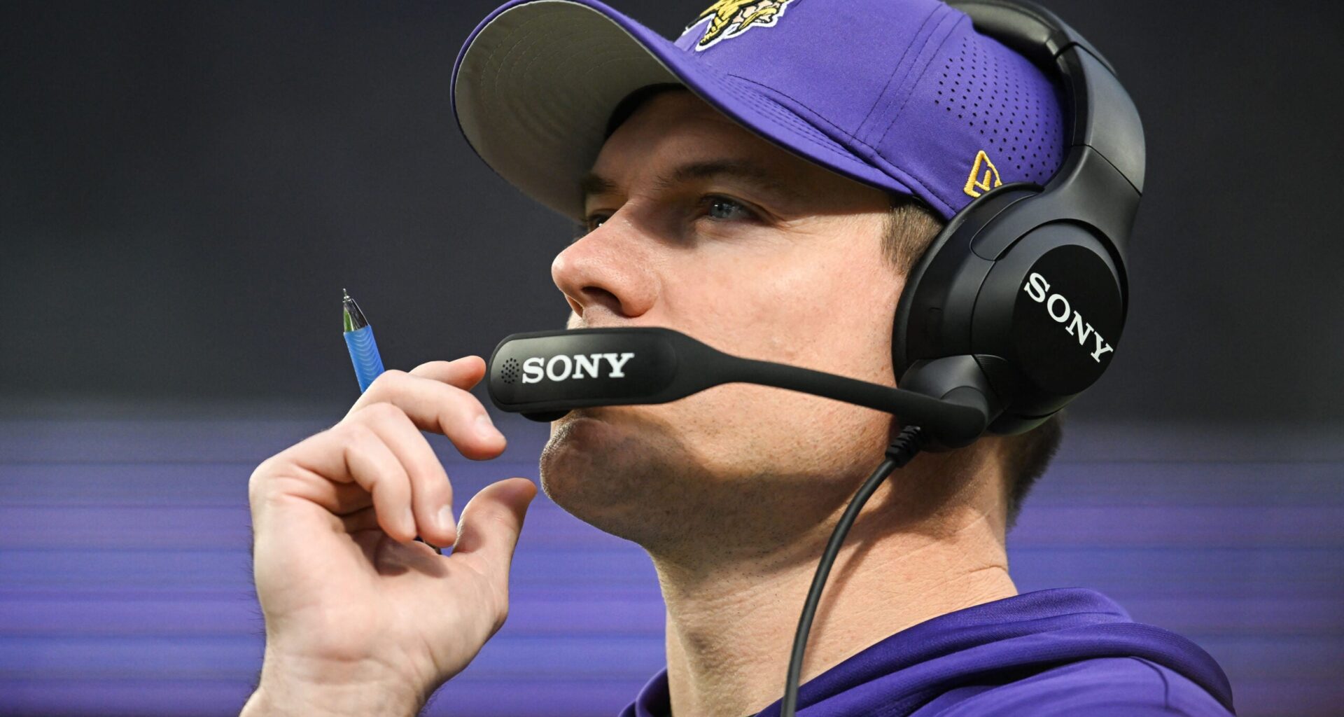 Jan 4, 2026; Minneapolis, Minnesota, USA; Minnesota Vikings head coach Kevin O'Connell looks on against the Green Bay Packers during the first quarter at U.S. Bank Stadium.