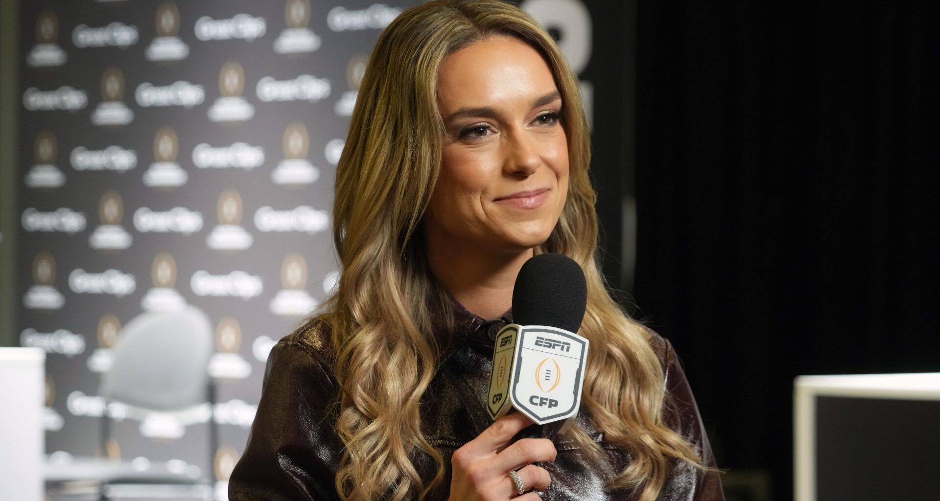 Jan 17, 2026; Miami, Florida, USA; ESPN reporter Molly McGrath during media day for the 2025 College Football Playoff National Championship at Miami Beach Convention Center. Mandatory Credit: Kirby Lee-Imagn Images