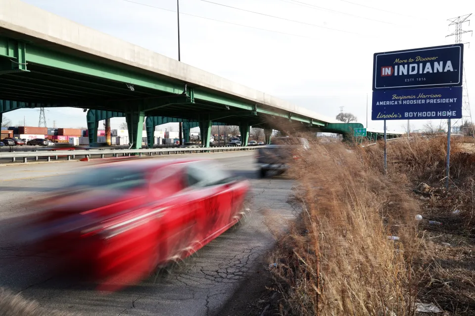 A sign welcomes motorists to Hammond, Indiana on Jan. 13, 2026. Indiana took another step Friday to potentially lure the Chicago Bears to the state with lawmakers set to consider creating an agency to build a new stadium for the team
