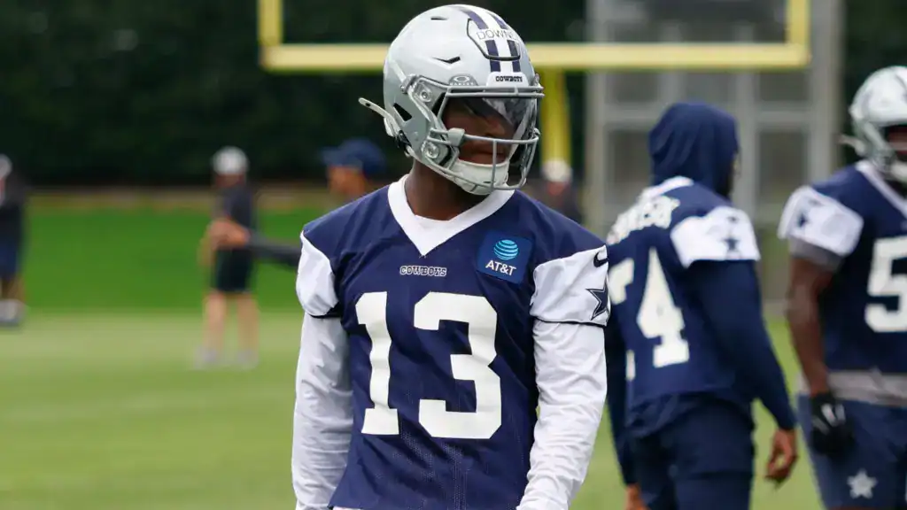 Will McClay Explained How the Cowboys Stole Caleb Downs in the 2026 NFL Draft Caleb Downs wearing No. 13 during Dallas Cowboys training camp practice.