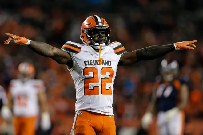 Dec 15, 2018; Denver, CO, USA; Cleveland Browns defensive back Jabrill Peppers (22) reacts in the fourth quarter against the Denver Broncos at Broncos Stadium at Mile High. Mandatory Credit: Isaiah J. Downing-USA TODAY Sports