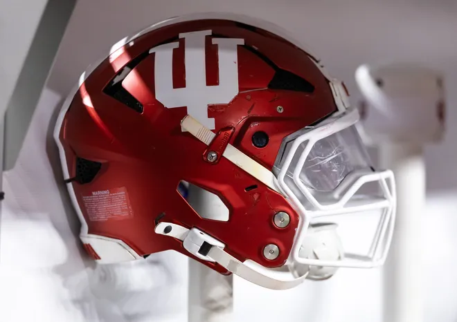Jan 19, 2026; Miami Gardens, FL, USA; Detailed view of an Indiana Hoosiers helmet during the College Football Playoff National Championship game at Hard Rock Stadium. Mandatory Credit: Mark J. Rebilas-Imagn Images