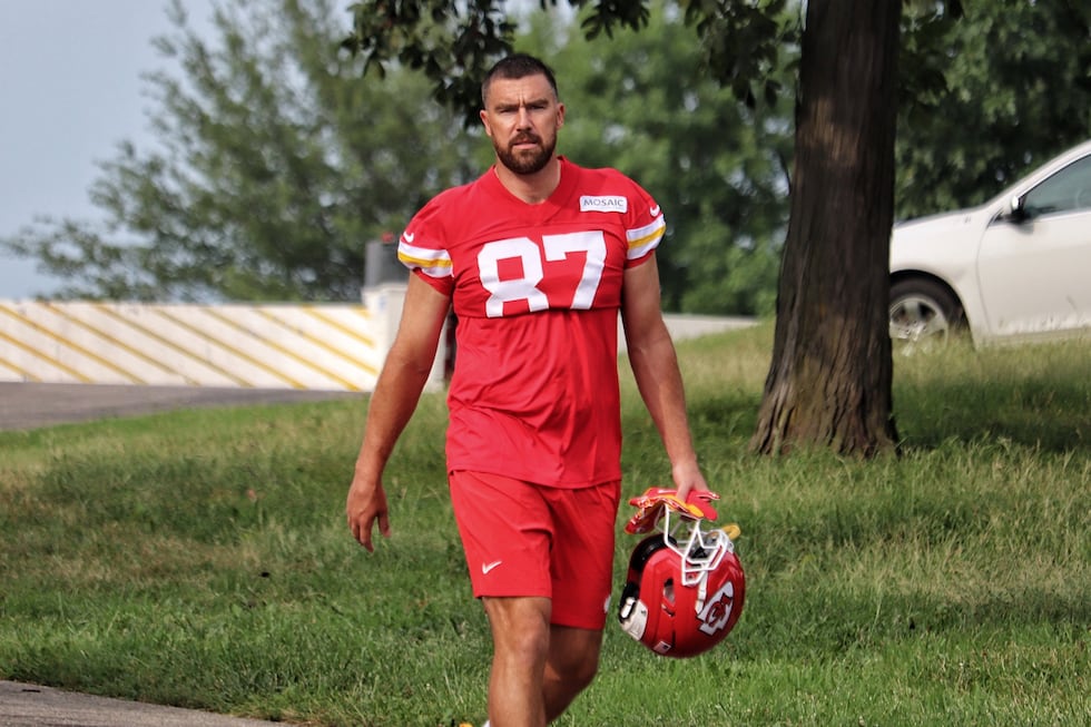 Kansas City Chiefs tight end Travis Kelce arrived at training camp on the morning of July 29,...