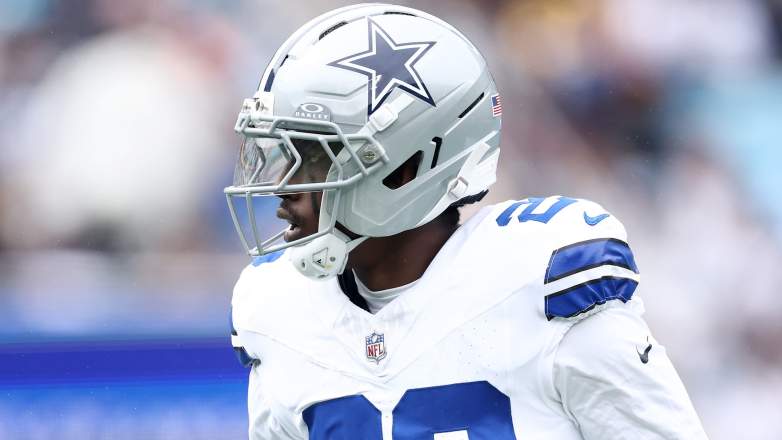 CHARLOTTE, NORTH CAROLINA - OCTOBER 12: Daron Bland #26 of the Dallas Cowboys looks on during the NFL 2025 game against the Carolina Panthers at Bank of America Stadium on October 12, 2025 in Charlotte, North Carolina. (Photo by Jared C. Tilton/Getty Images)