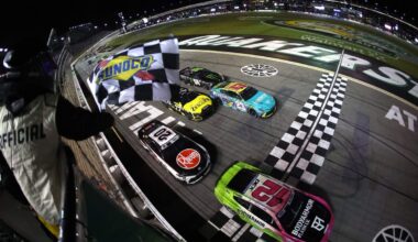 Ryan Blaney prevails after long delay in three-wide NASCAR thriller at Atlanta
