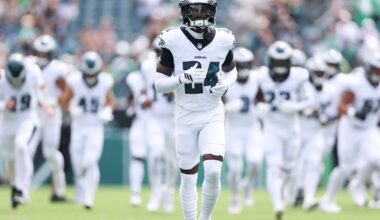 Aug 16, 2025; Philadelphia, Pennsylvania, USA; Philadelphia Eagles safety Andrew Mukuba (24) in a game against the Cleveland Browns at Lincoln Financial Field.